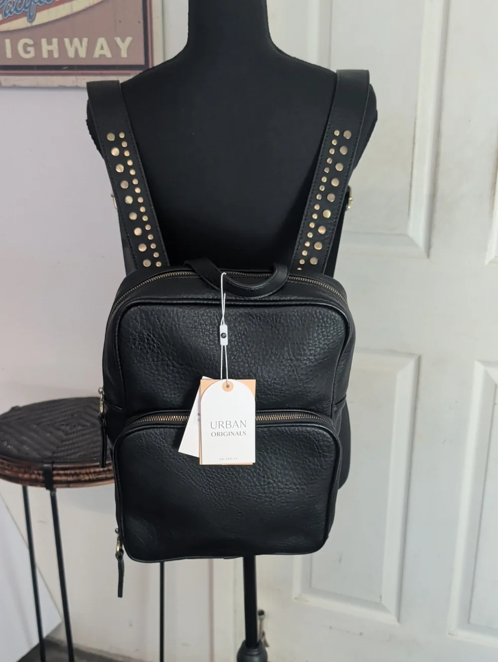 NWT Urban Originals Blackbird Faux Leather Black Backpack For Travel